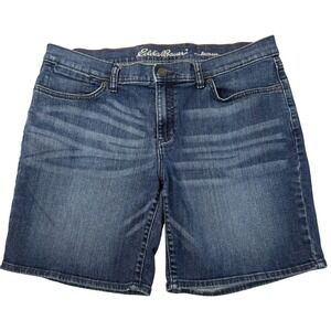 Eddie Bauer Denim Shorts Womens 14 Blue Boyfriend Fit Stretch 8" Inseam